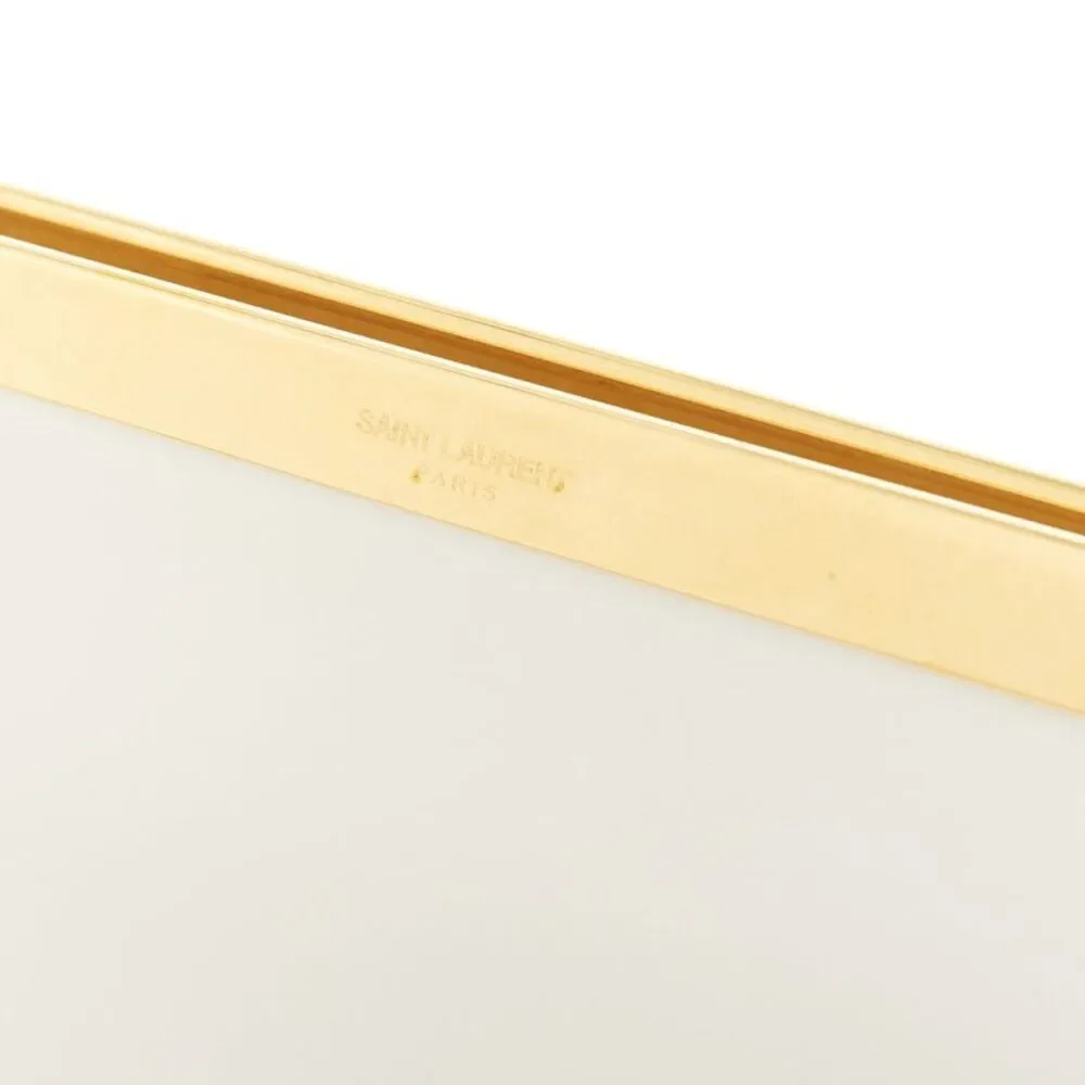 Saint Laurent Lutetia Gold Bar White Leather Clutch Bag